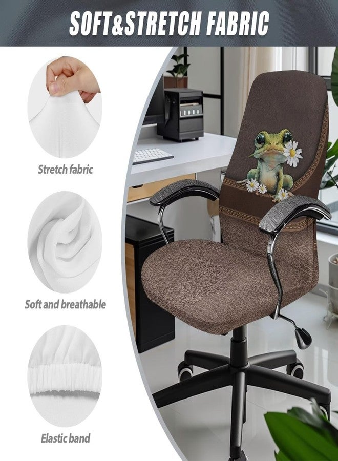 Wanyint Frog Daisy Brown Desk Chair Cover Stretch Office Chair Slipcover Dustproof Desk Computer Chair Cover High Back Chair Protective Cover Easy to Install, L - Image 4